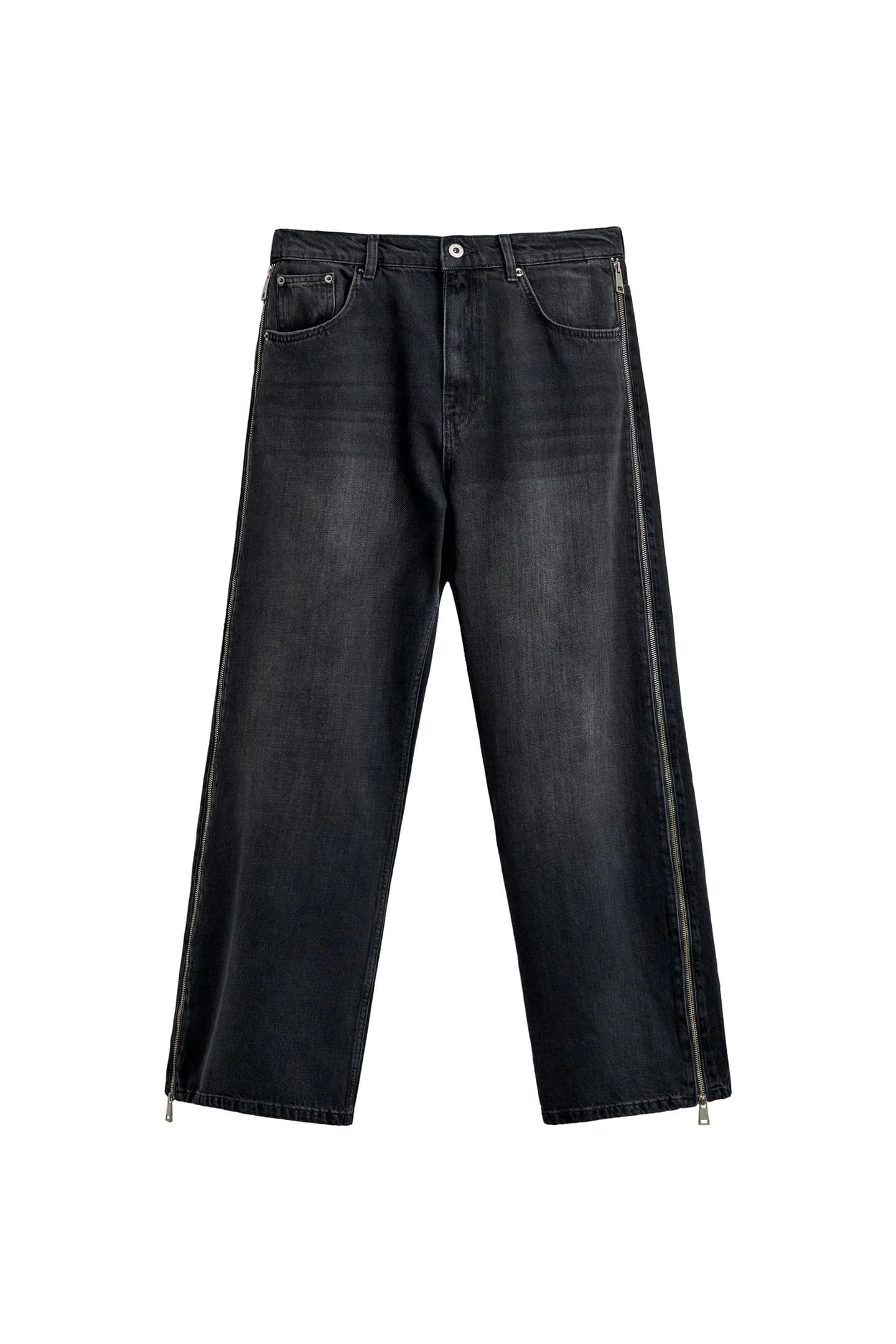 ДЖИНСОВЫЕ БРЮКИ КРУГЛОГО ВЫРЕЗА НА МОЛНИЯХ - фото 3