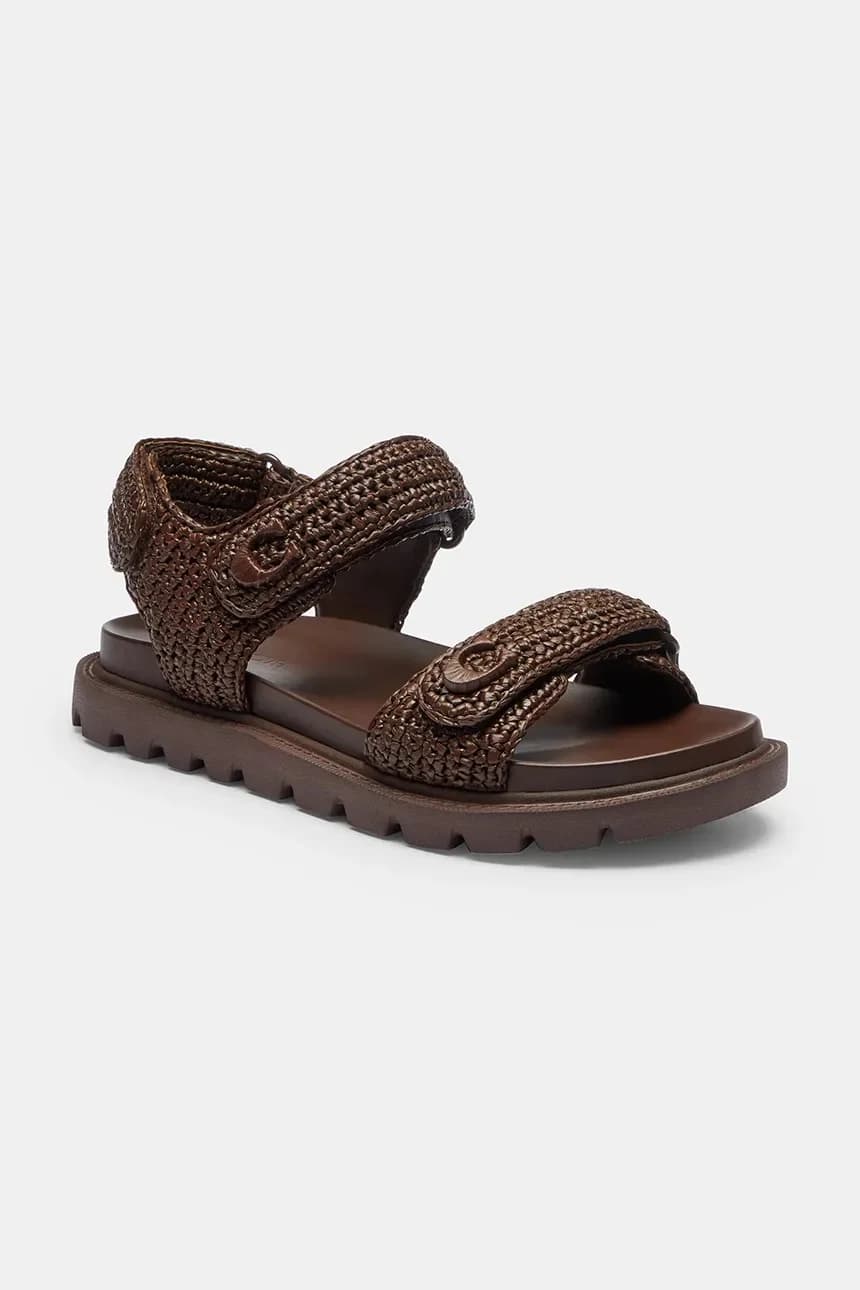 Женские кожаные сандалии на плоской подошве Brynn Raffia Sandal - фото 2