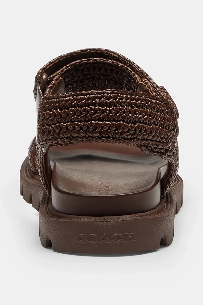 Женские кожаные сандалии на плоской подошве Brynn Raffia Sandal - фото 3