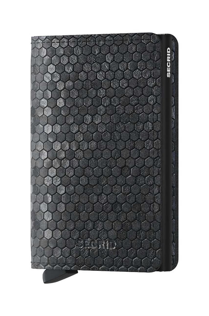 Slimwallet Hexagon Черный кожаный кошелек - фото 1