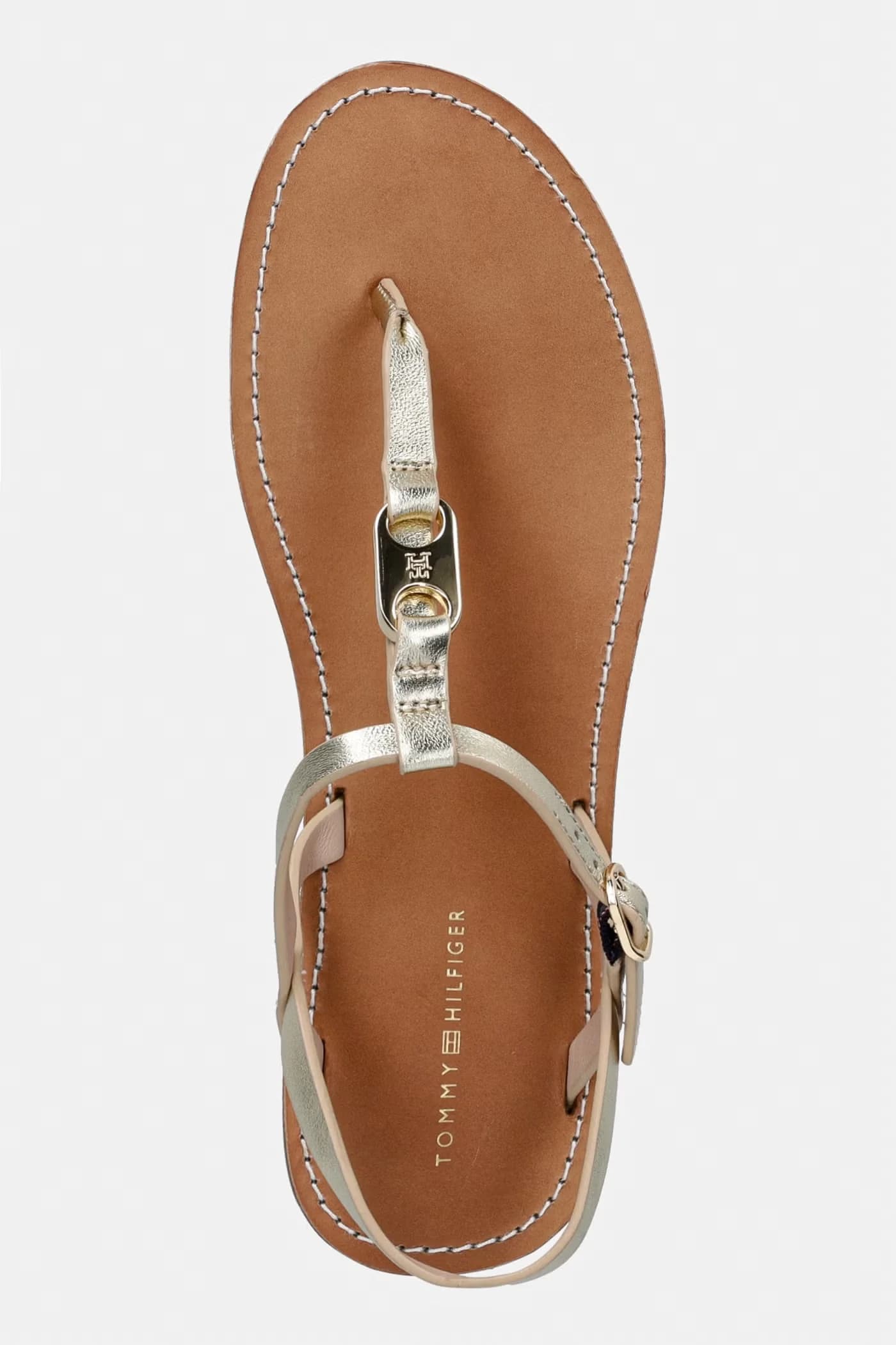 Женские кожаные сандалии на плоской подошве LEATHER THONG SANDAL GOLD - фото 4