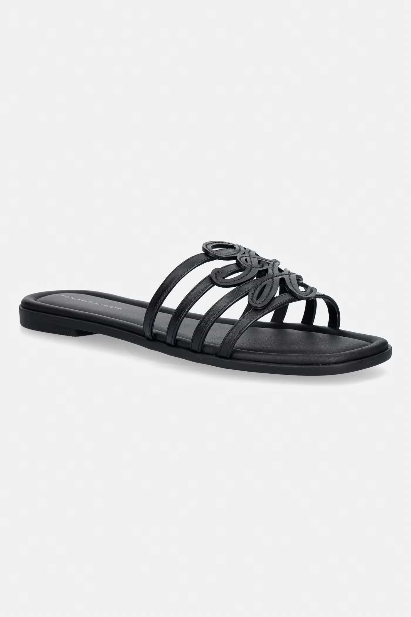 Женские кожаные шлепанцы с открытым носком TH SCRIPT FLAT MULE LTH - фото 1