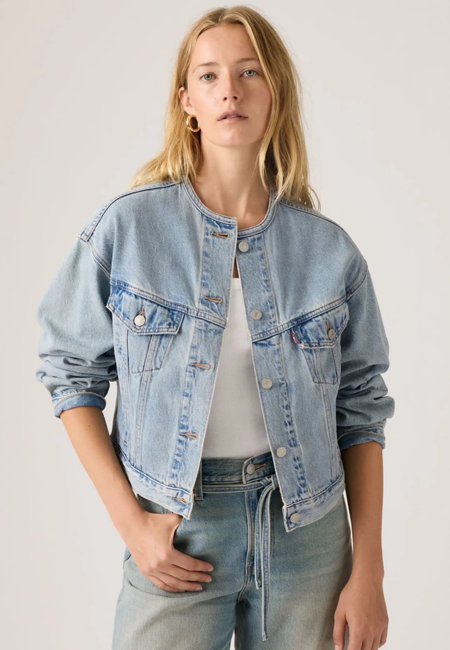 COLLARLESS SHRUNKEN 90S TRUCKER - Джинсовая куртка - фото 1