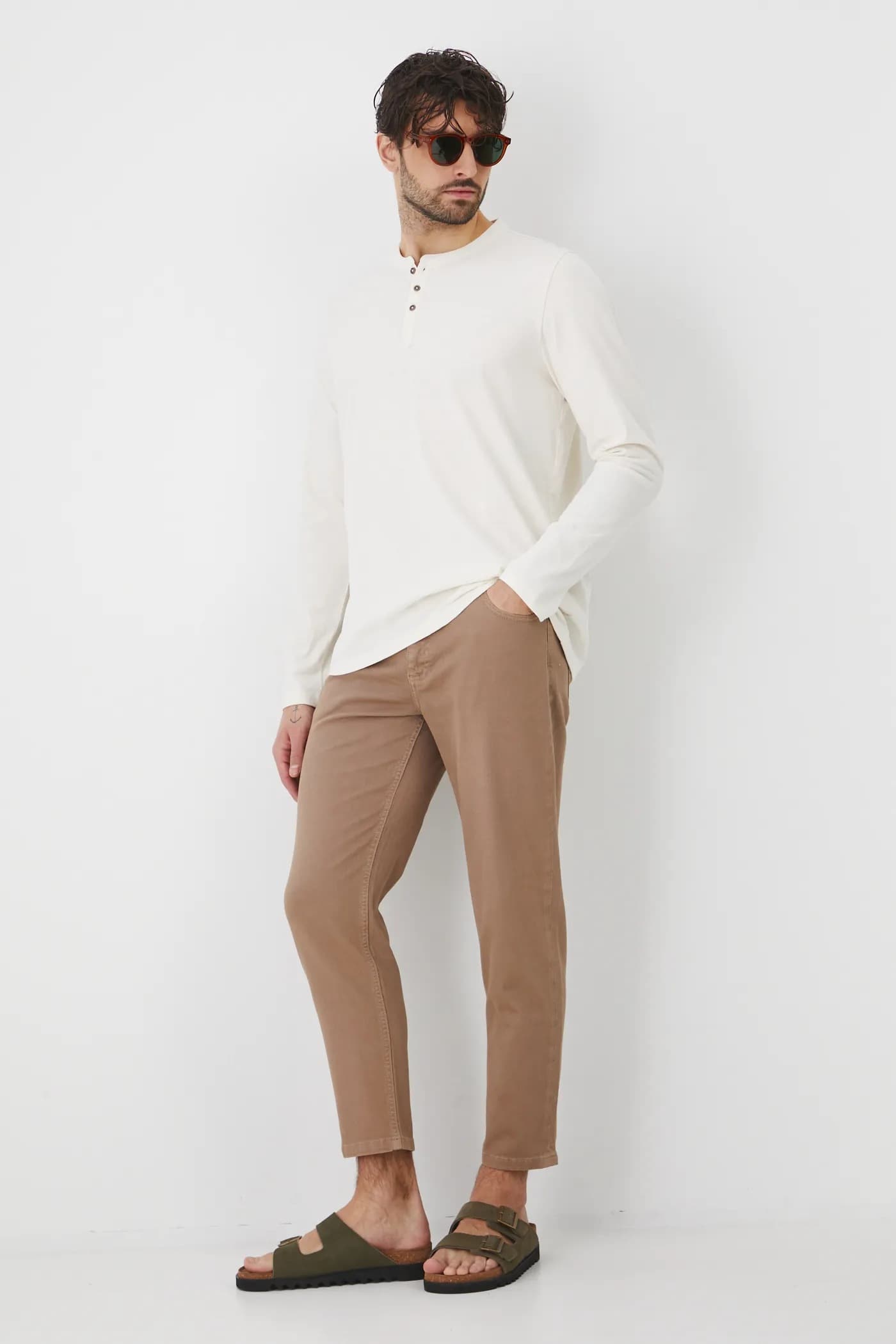 Хлопковая рубашка с длинным рукавом - фото 2