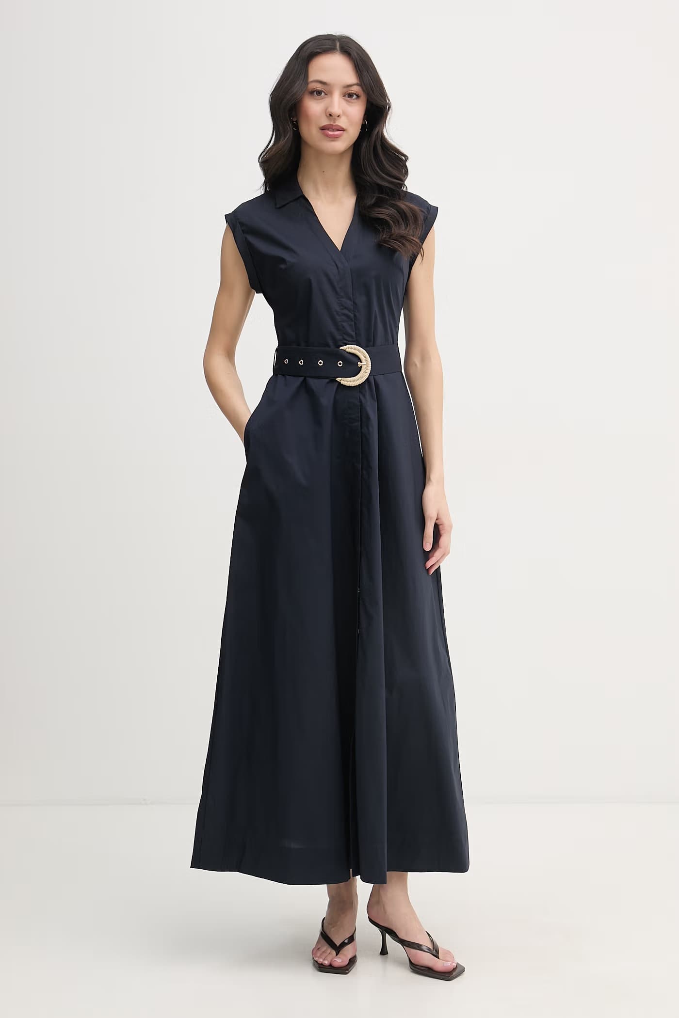 Хлопковое платье-рубашка военно-морской для женщин