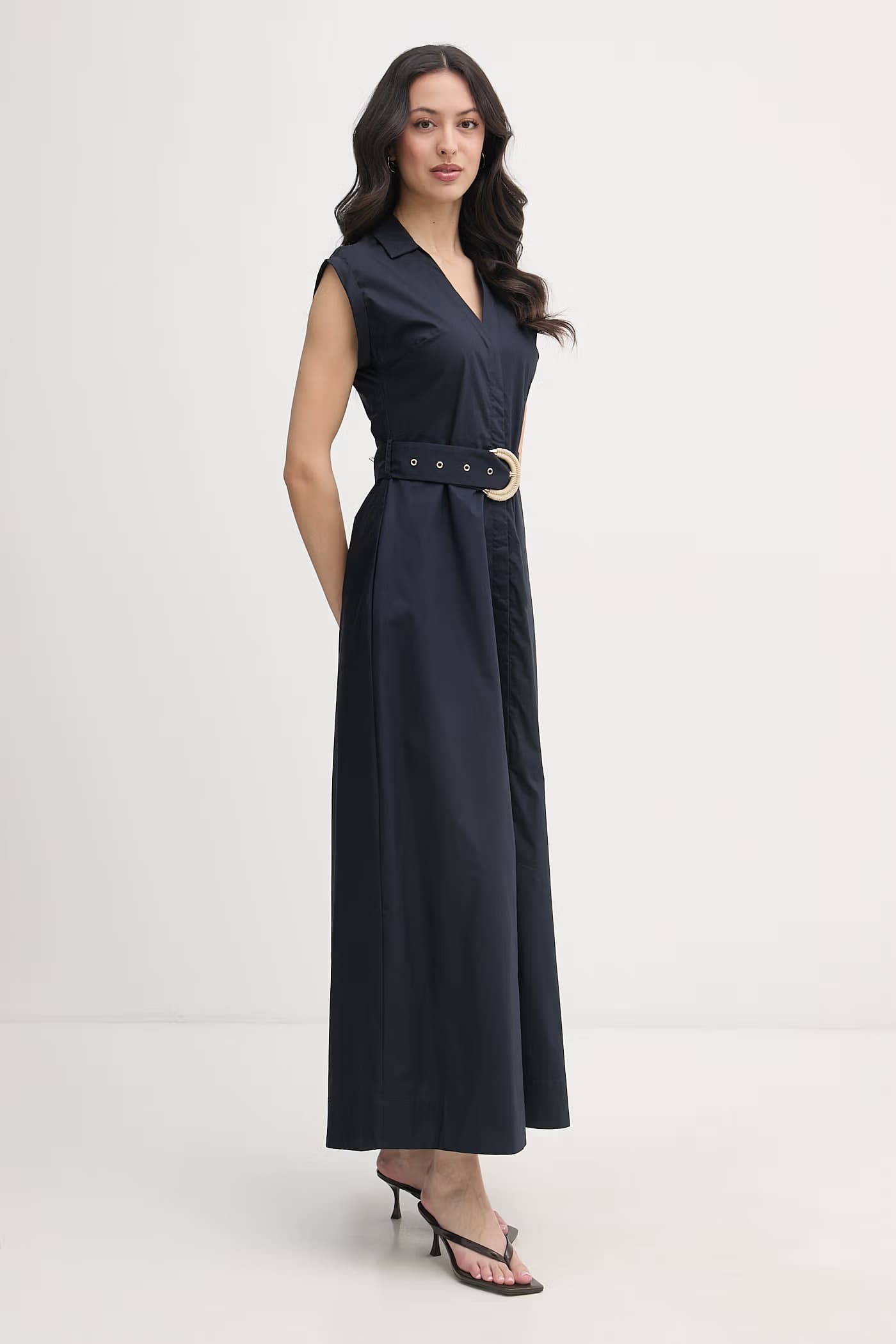 Хлопковое платье-рубашка военно-морской для женщин - фото 2