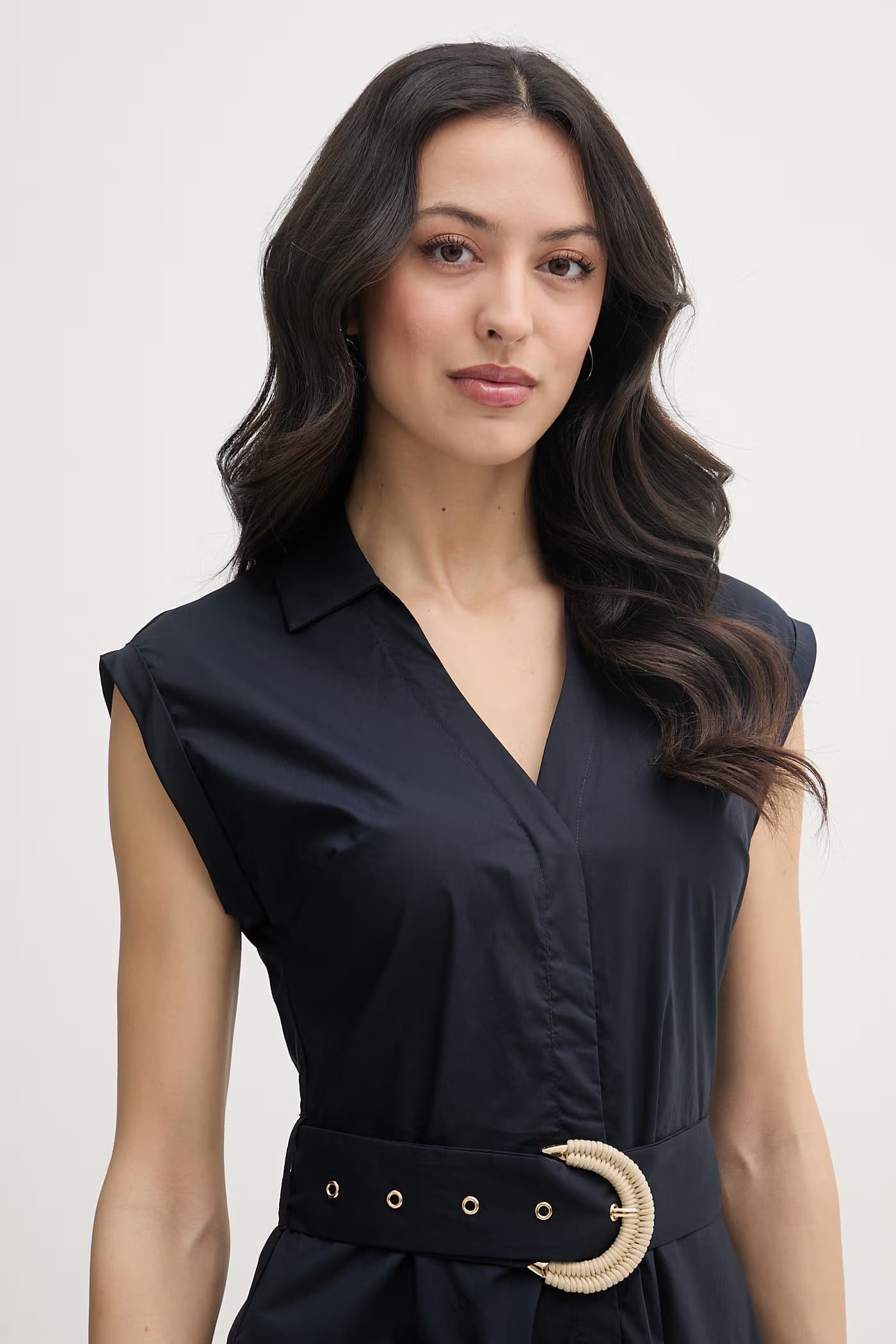 Хлопковое платье-рубашка военно-морской для женщин - фото 4