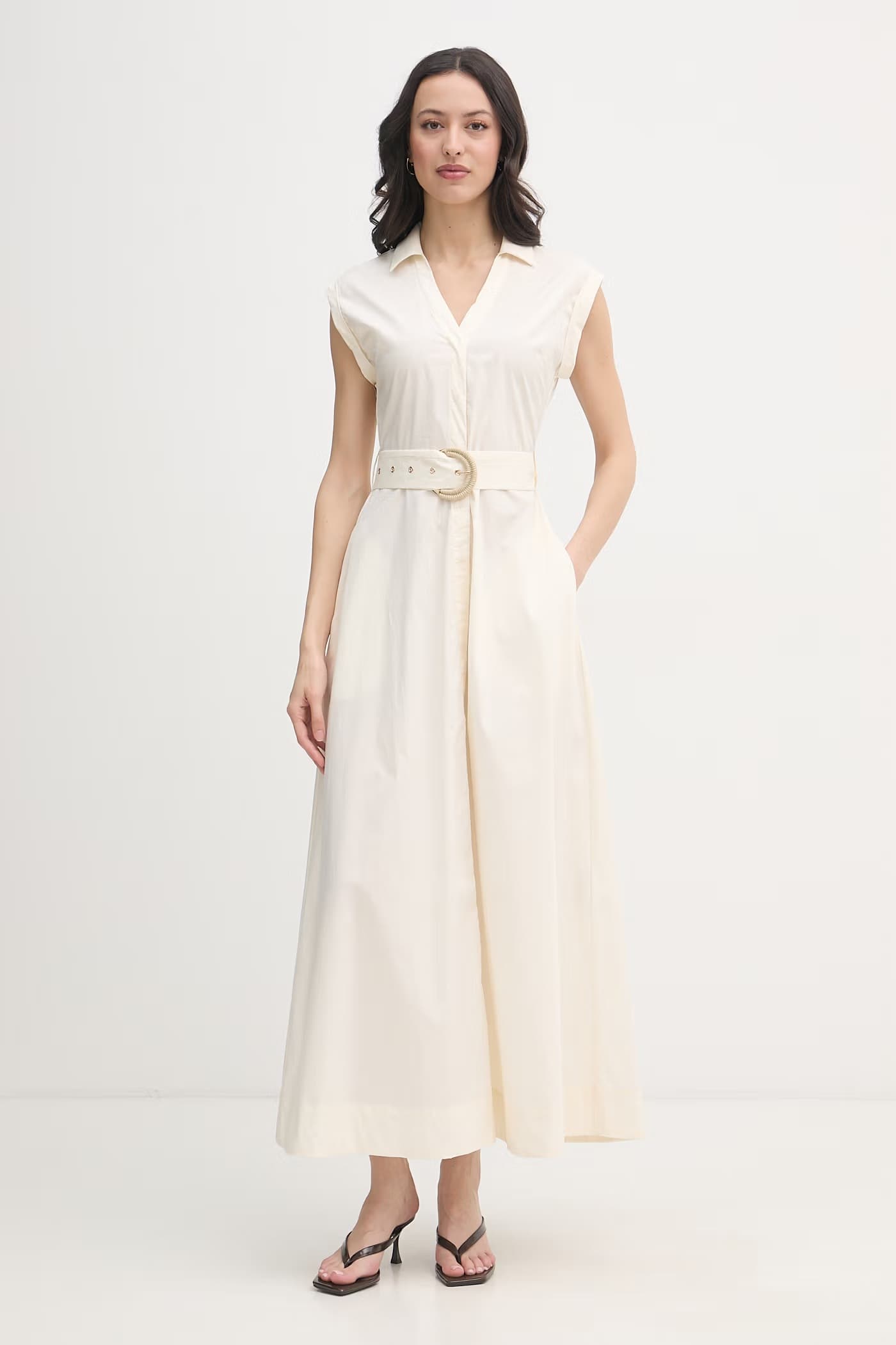 Хлопковое платье-рубашка бежевая для женщин