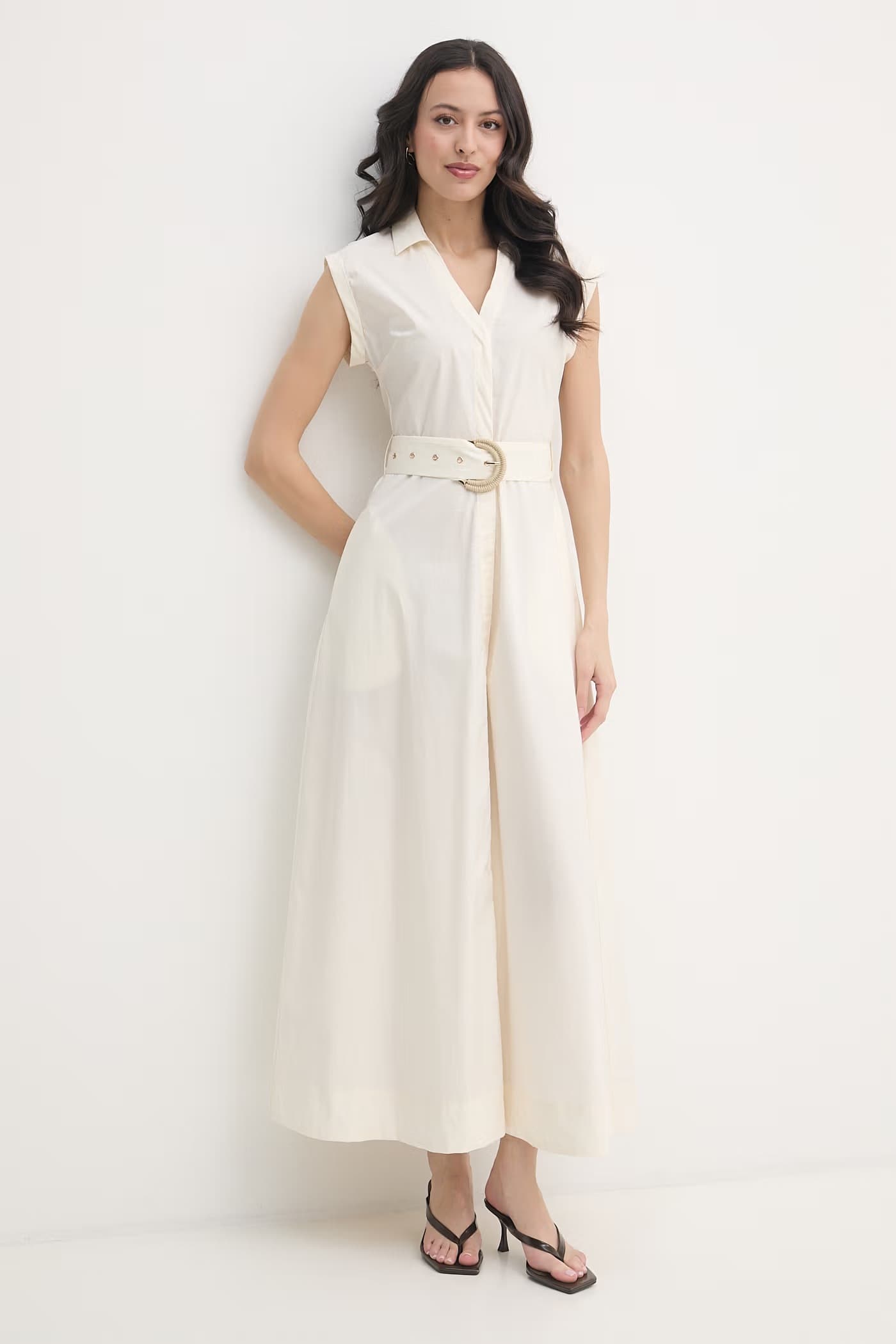 Хлопковое платье-рубашка бежевая для женщин - фото 2