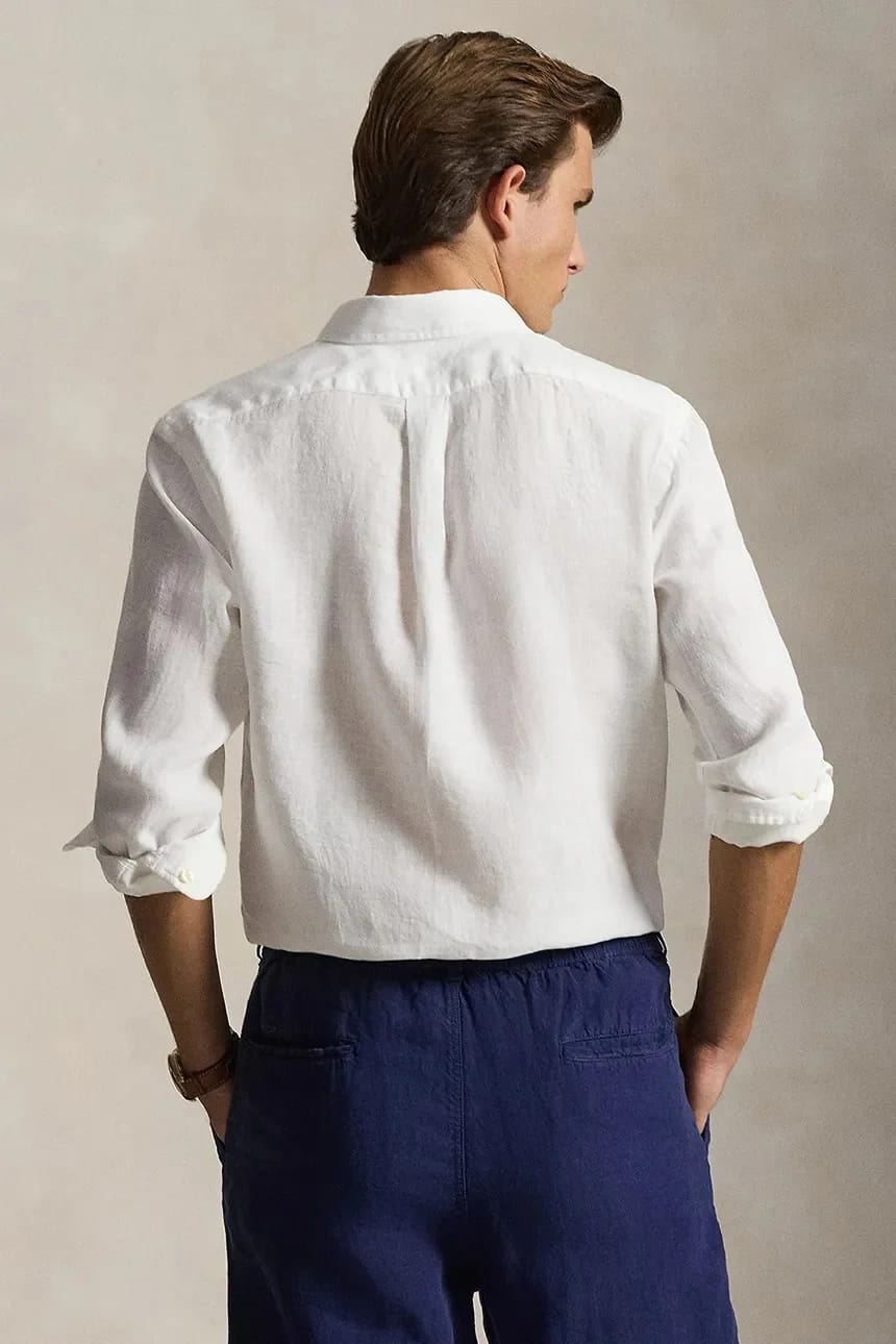 Льняная рубашка Sport Shirt с длинным рукавом белая для мужчин - фото 2