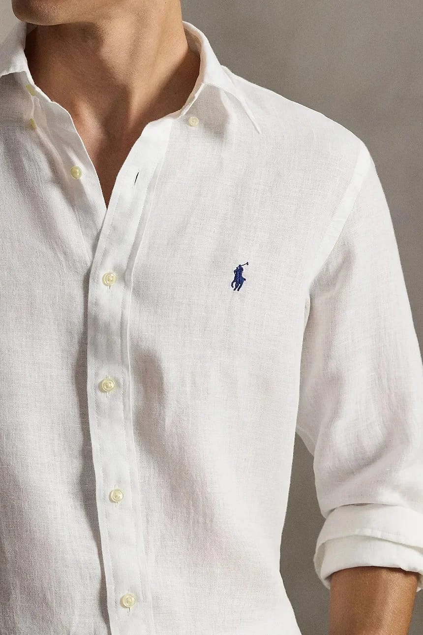 Льняная рубашка Sport Shirt с длинным рукавом белая для мужчин - фото 4