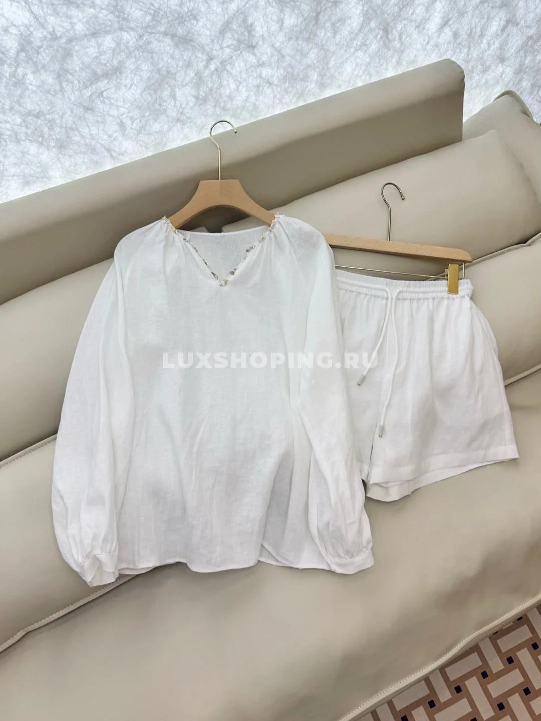 Zimmermann льняной костюм с шортами на завязках белый - фото 3