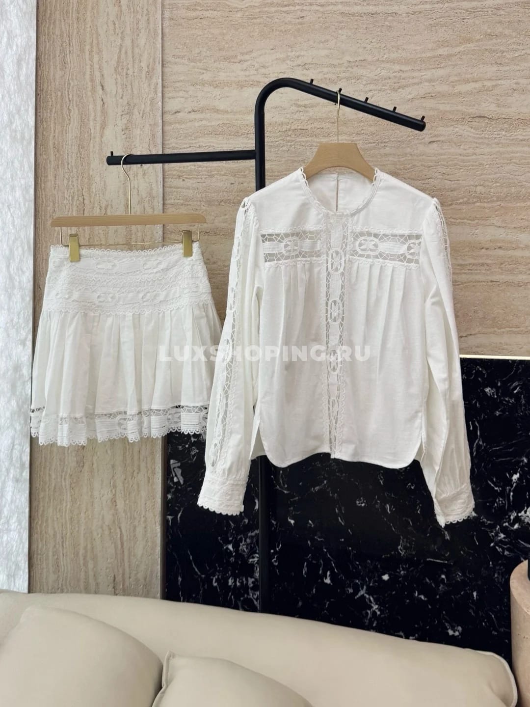 Zimmermann льняной кружевной костюм  с юбкой белый