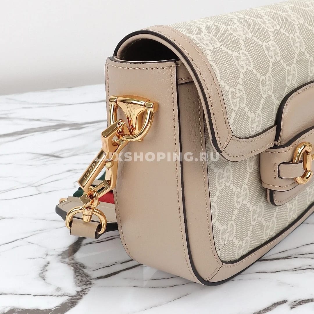Gucci Horsebit Маленькая Сумка через плечо бежевая - фото 5