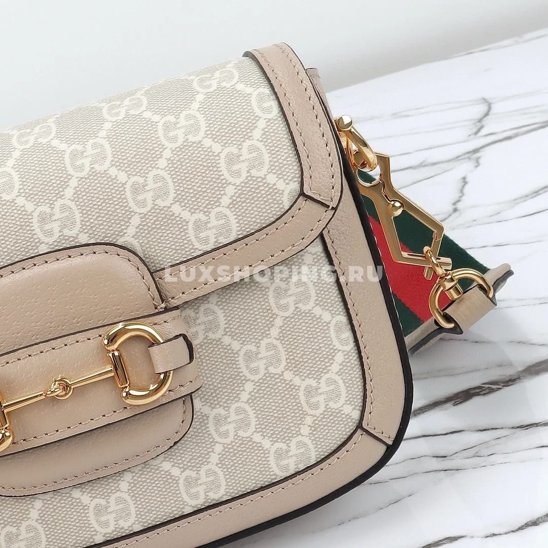 Gucci Horsebit Маленькая Сумка через плечо бежевая - фото 6