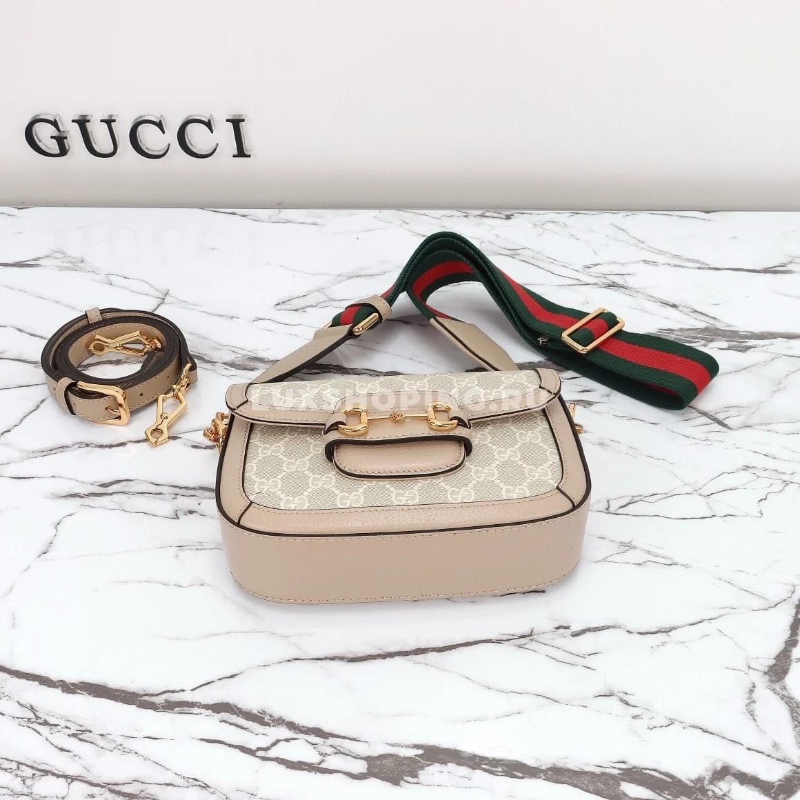 Gucci Horsebit Маленькая Сумка через плечо бежевая - фото 8