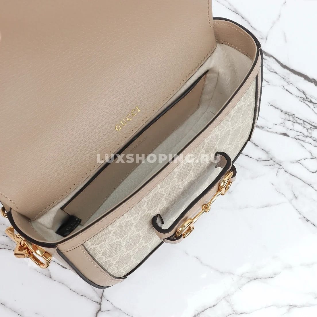 Gucci Horsebit Маленькая Сумка через плечо бежевая - фото 9