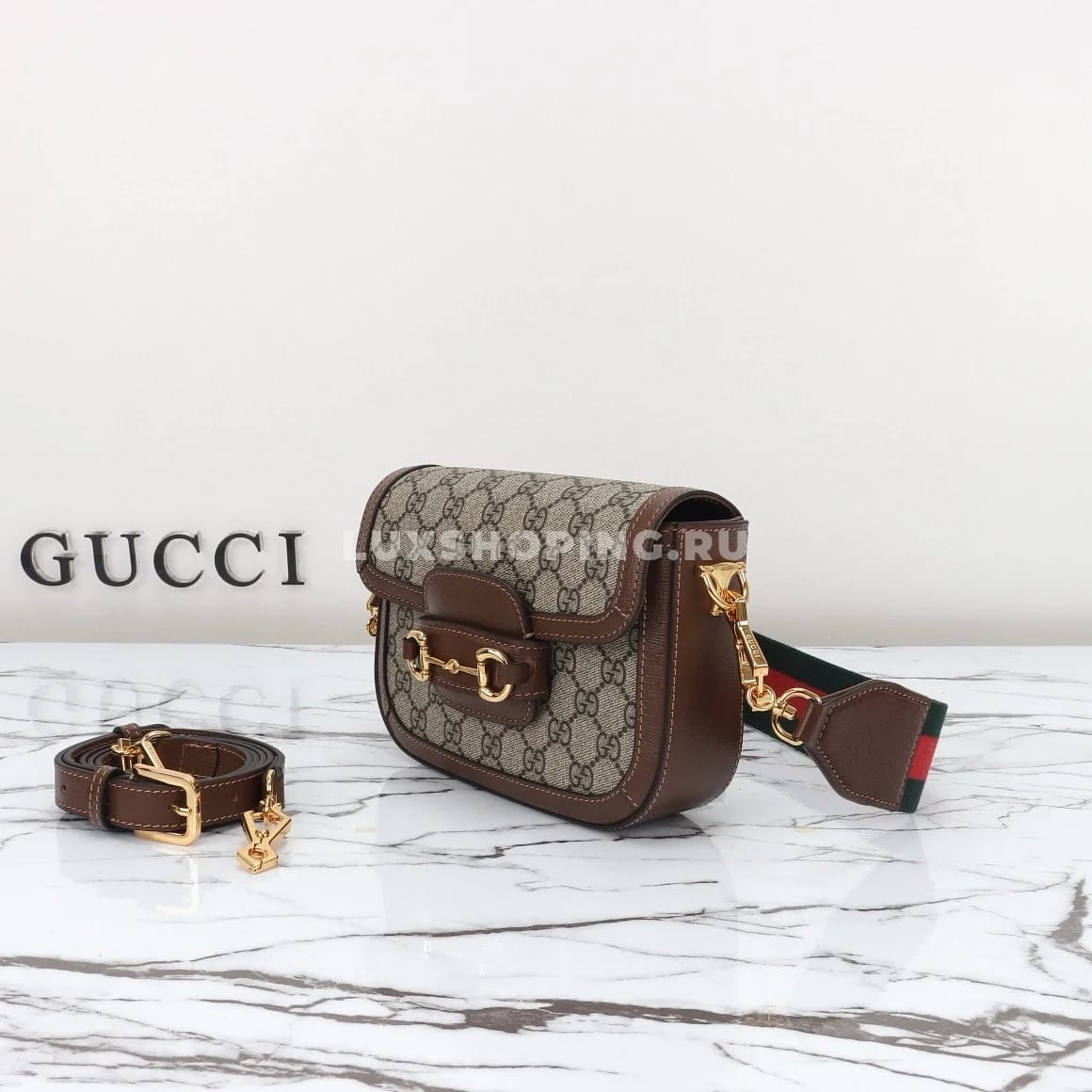 Gucci Horsebit Маленькая Сумка через плечо канва - фото 2