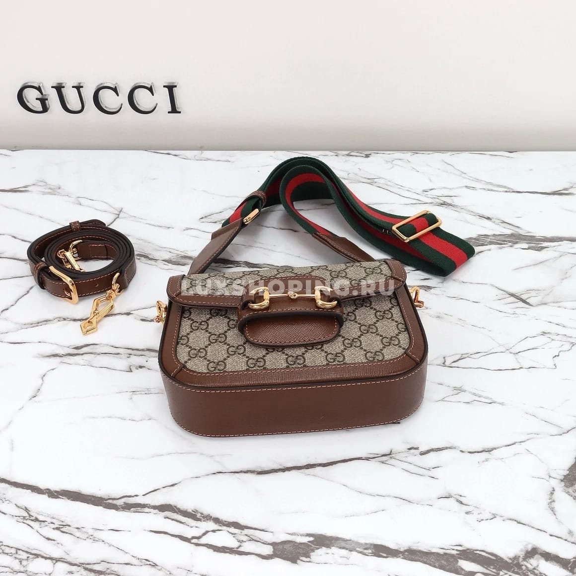 Gucci Horsebit Маленькая Сумка через плечо канва - фото 9