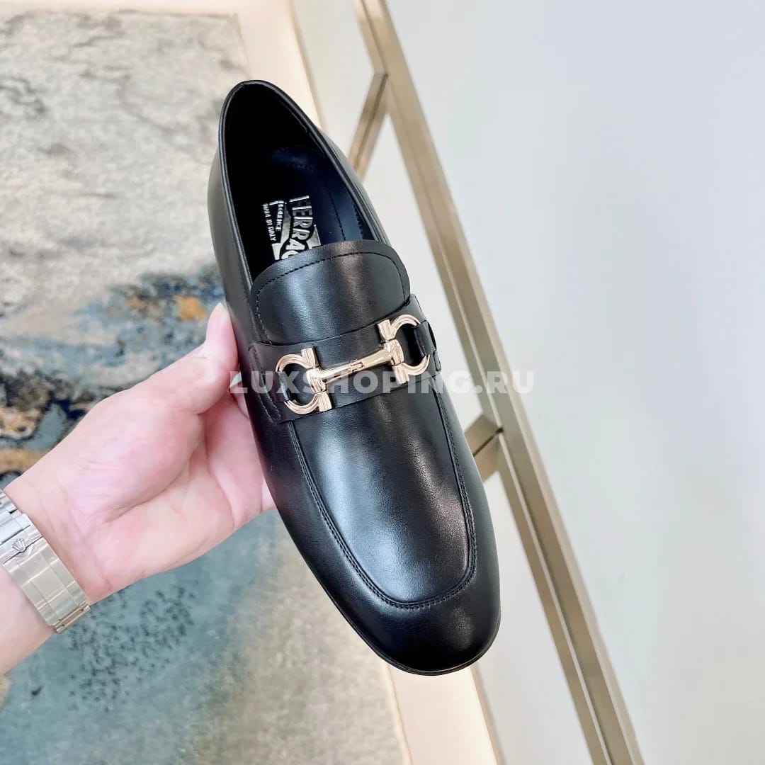 Мужские туфли Ferragamo черные, гладкая кожа - фото 5