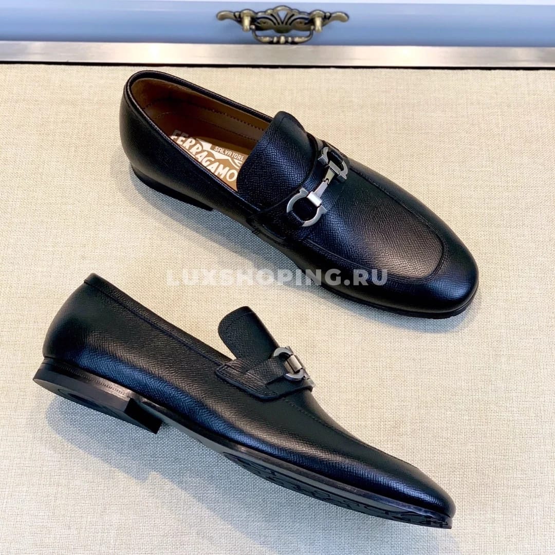 Мужские туфли Ferragamo черные, гладкая кожа - фото 4