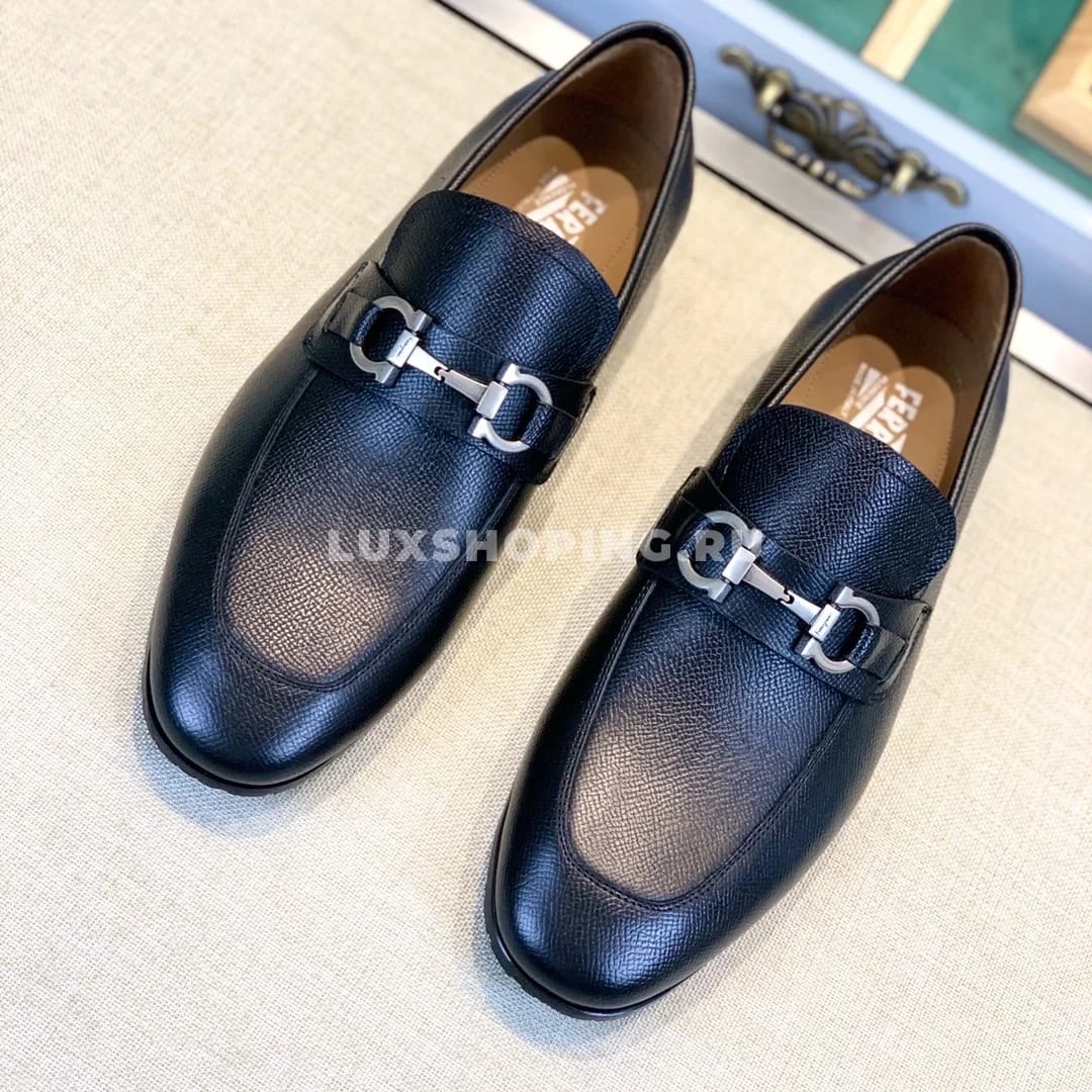 Мужские туфли Ferragamo черные, гладкая кожа - фото 7