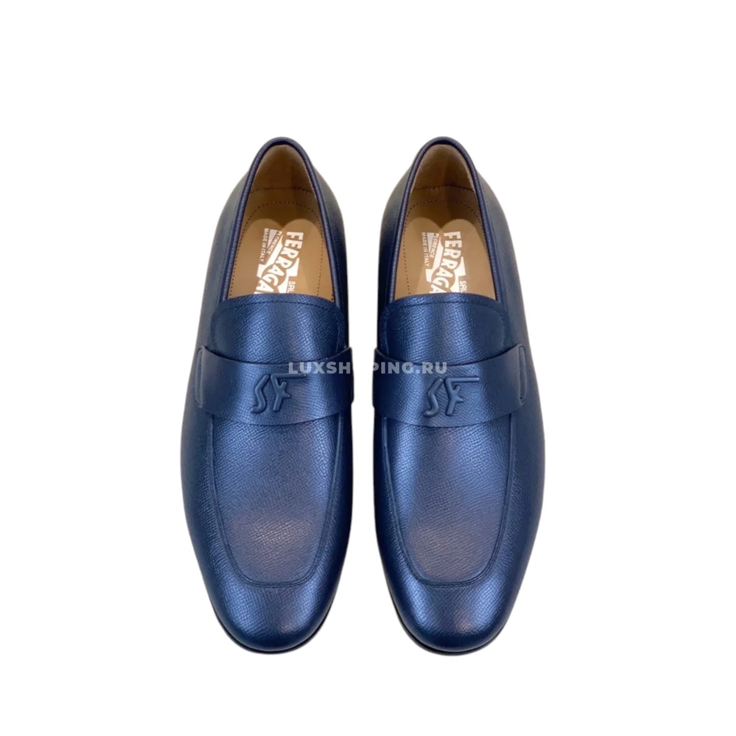 Мужские туфли Ferragamo синие, зернистые