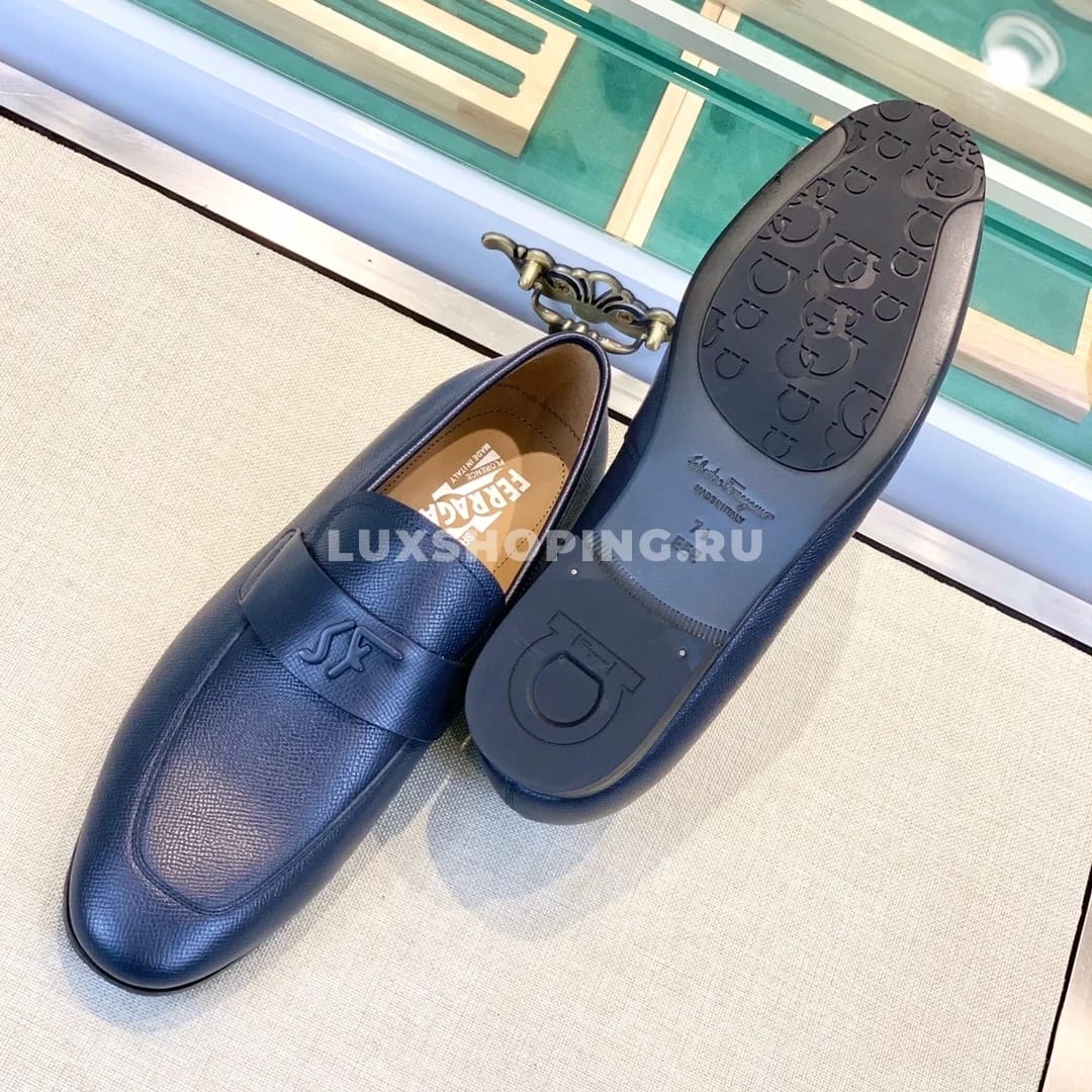 Мужские туфли Ferragamo синие, зернистые - фото 2