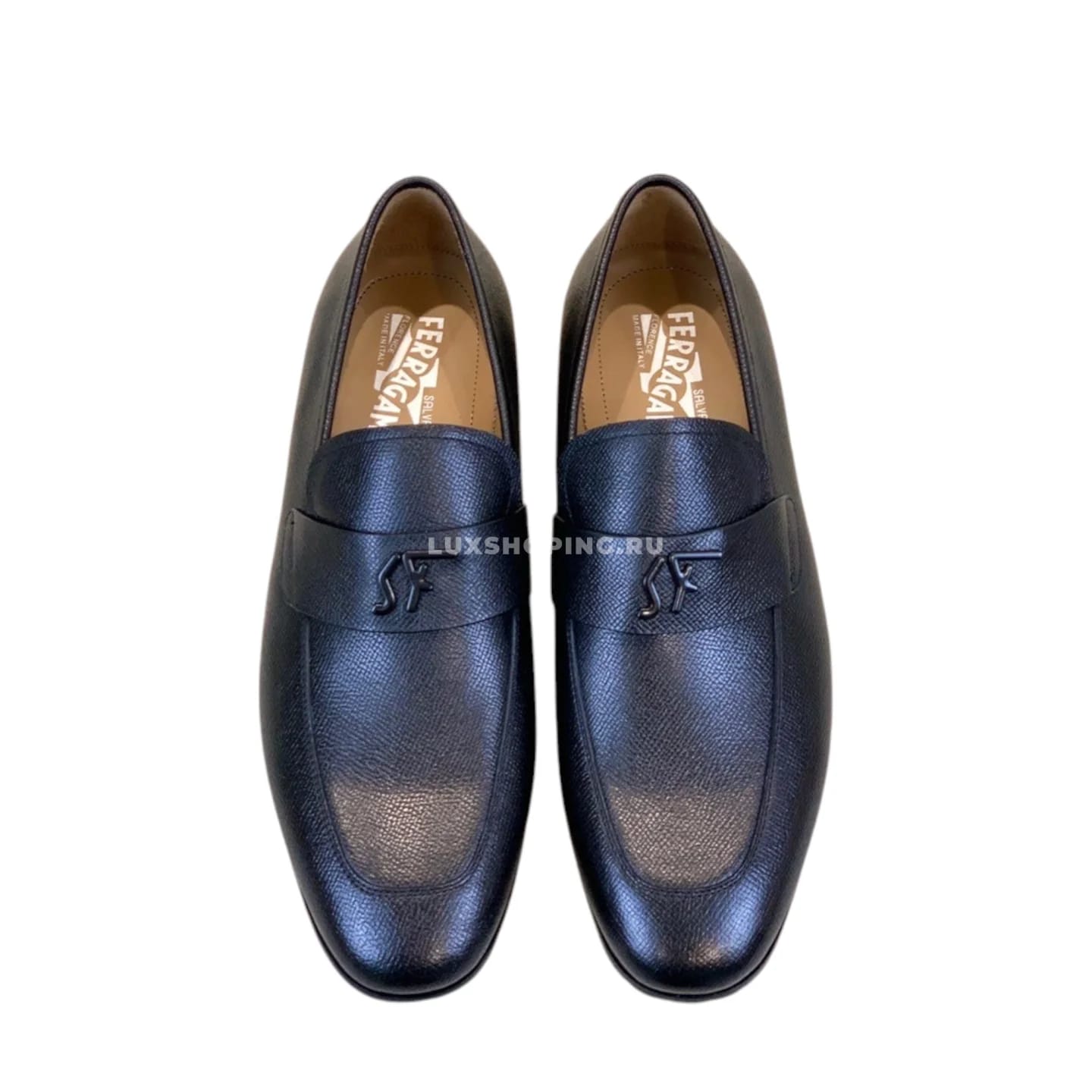 Мужские туфли Ferragamo черные, зернистая кожа