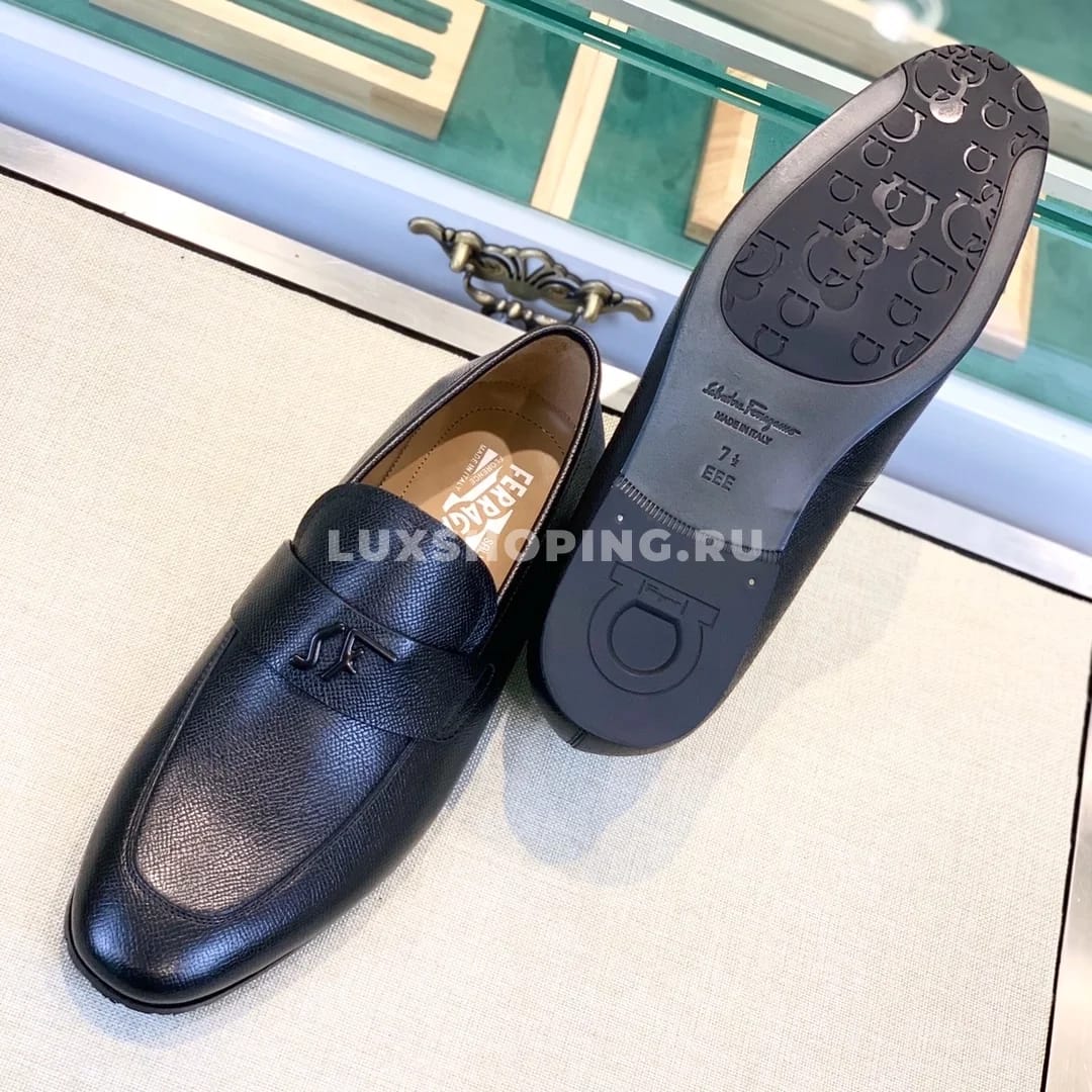 Мужские туфли Ferragamo черные, зернистая кожа - фото 5