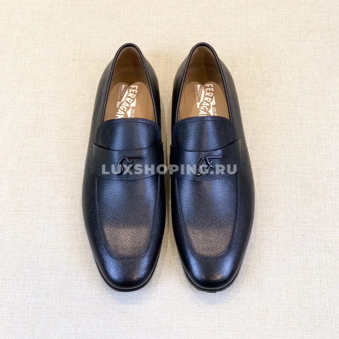 Мужские туфли Ferragamo черные, зернистая кожа - фото 6