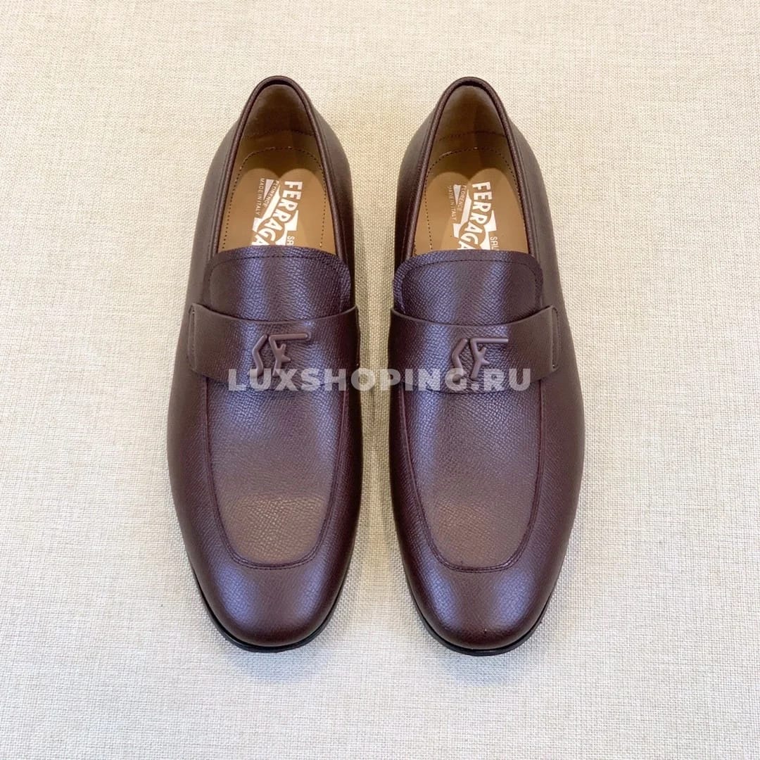 Мужские туфли Ferragamo коричневые, зернистая кожа - фото 6