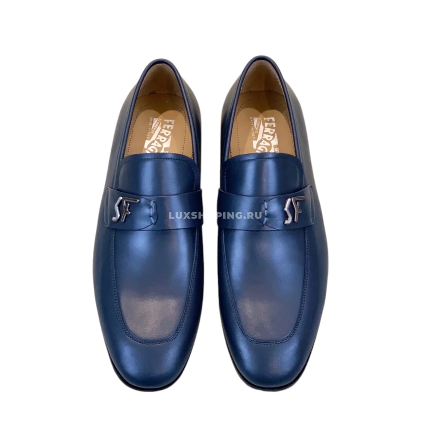 Мужские туфли Ferragamo синие, гладкие