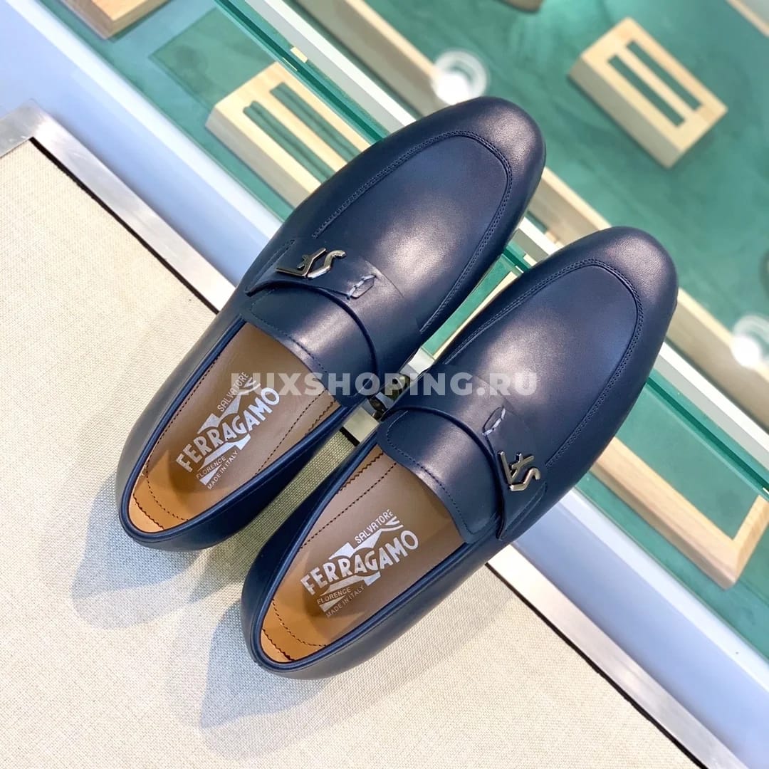 Мужские туфли Ferragamo синие, гладкие - фото 2