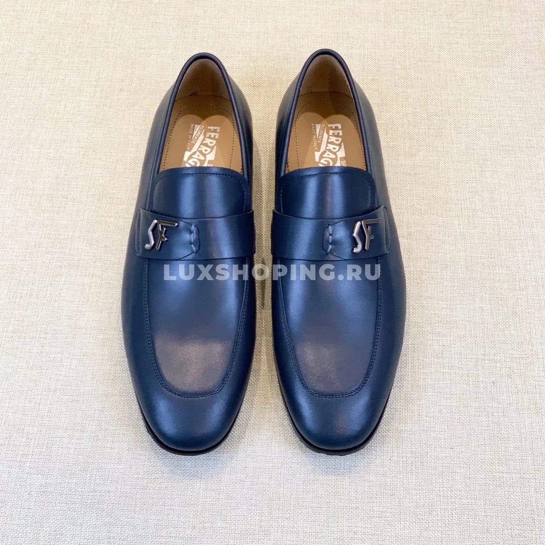 Мужские туфли Ferragamo синие, гладкие - фото 5