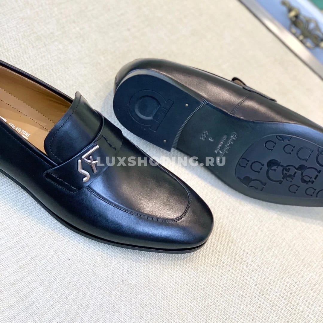 Мужские туфли Ferragamo черные, гладкие - фото 6