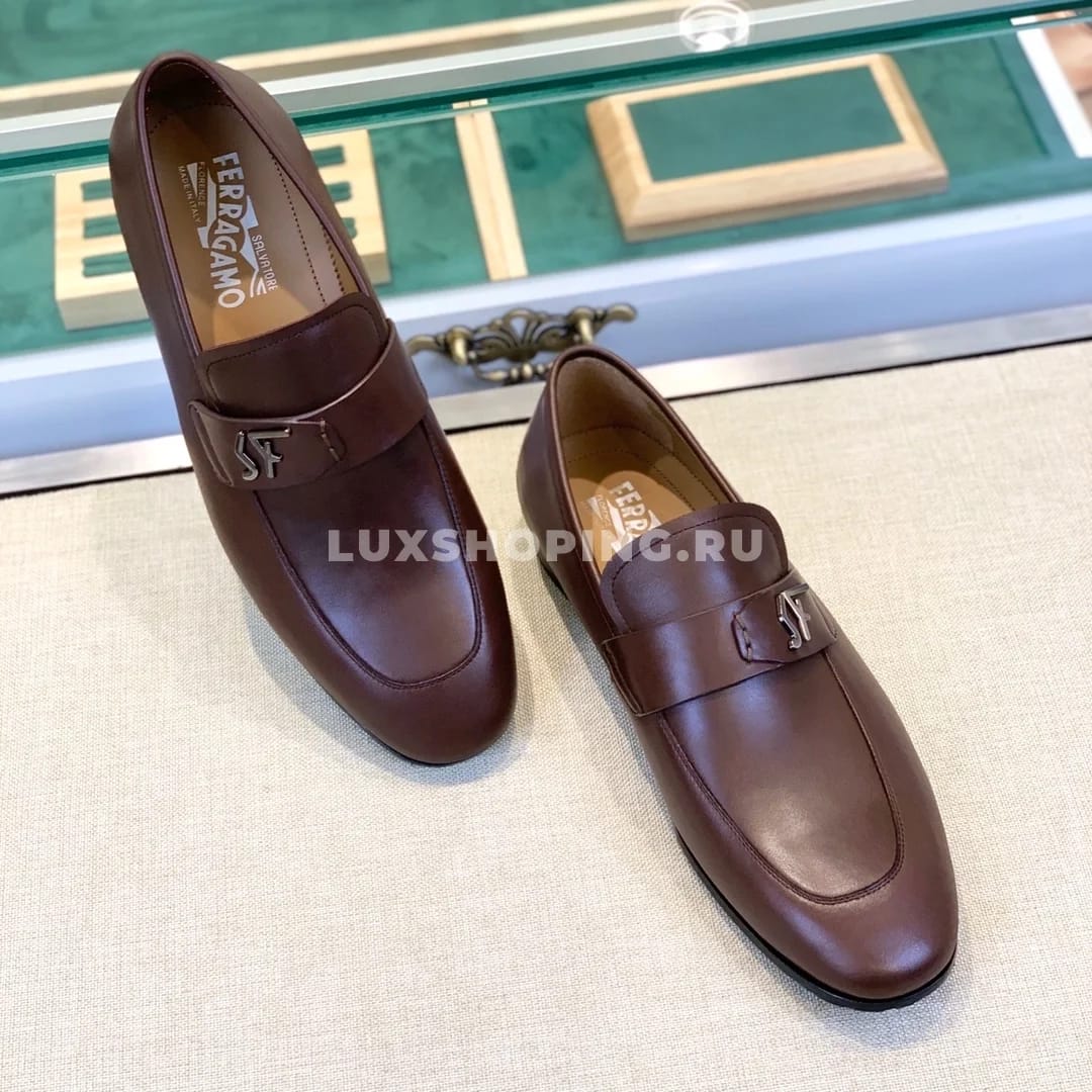 Мужские туфли Ferragamo коричневые, гладкие - фото 5