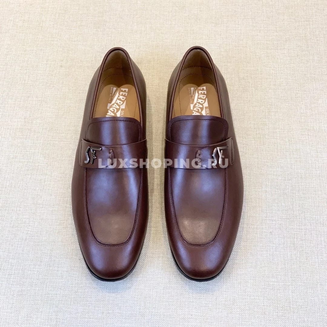 Мужские туфли Ferragamo коричневые, гладкие - фото 6