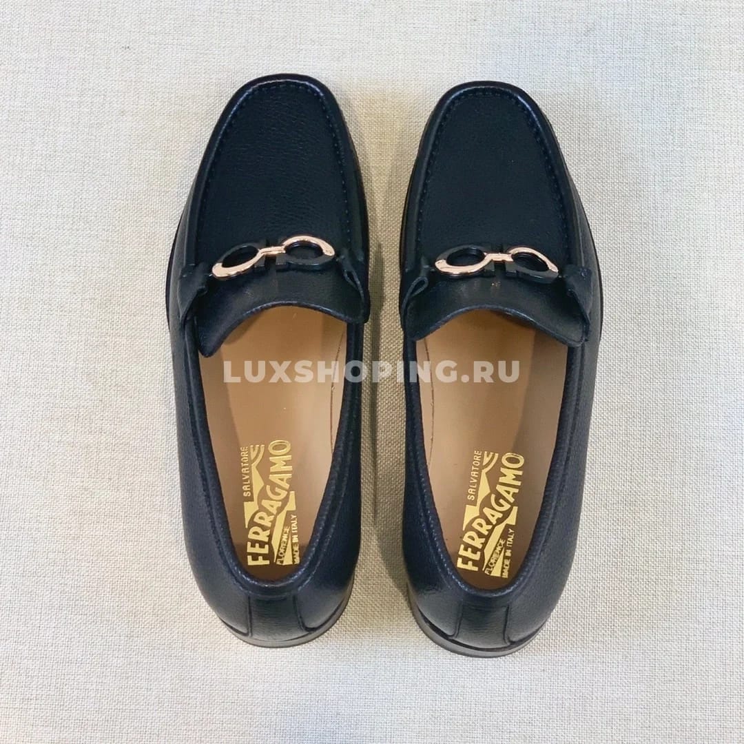 Мужские мокасины Ferragamo черные, зернистые - фото 4