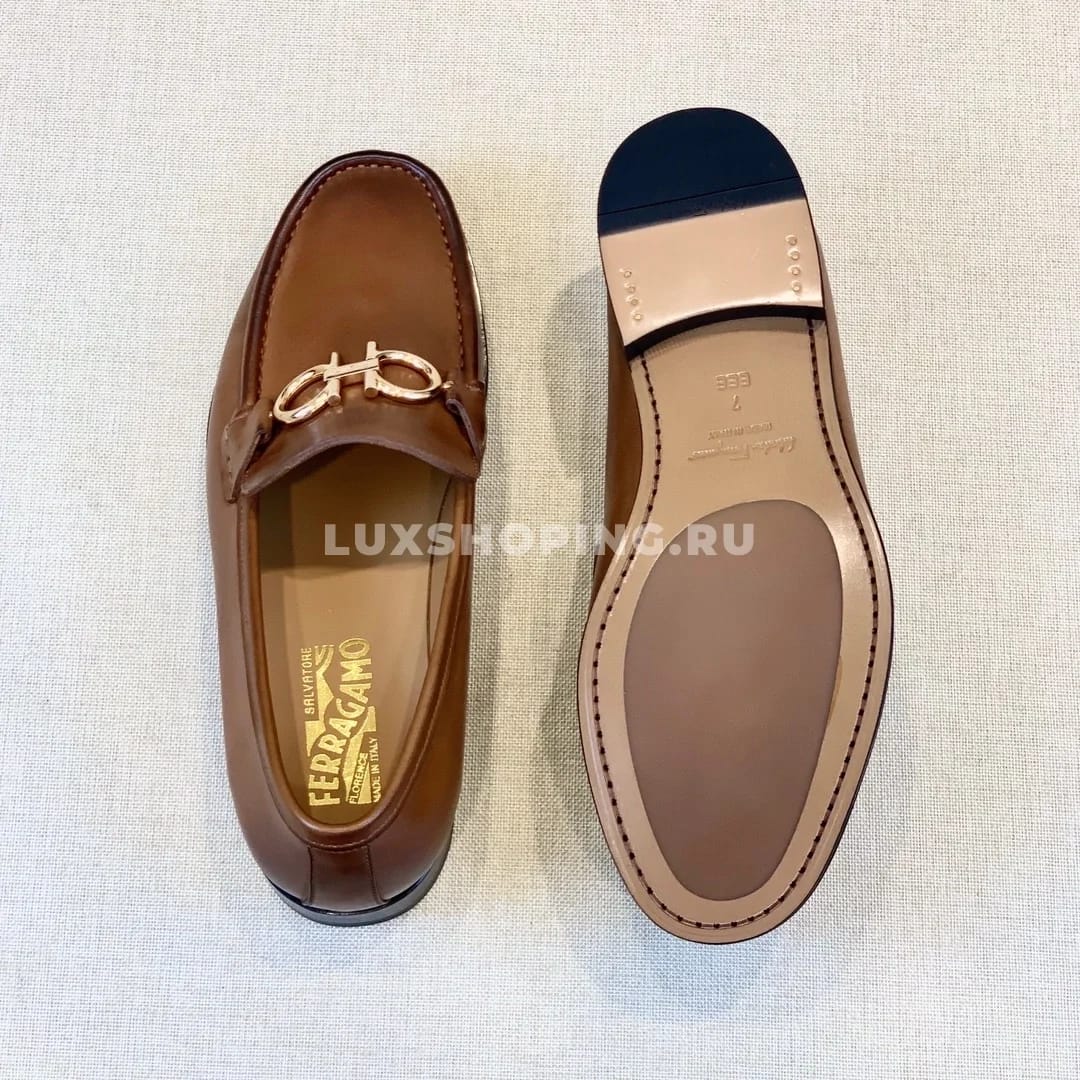 Мужские мокасины Ferragamo коричневые, гладкие - фото 2