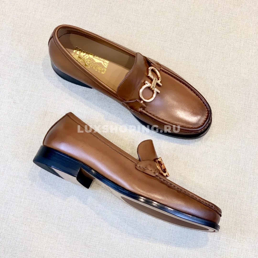 Мужские мокасины Ferragamo коричневые, гладкие - фото 5