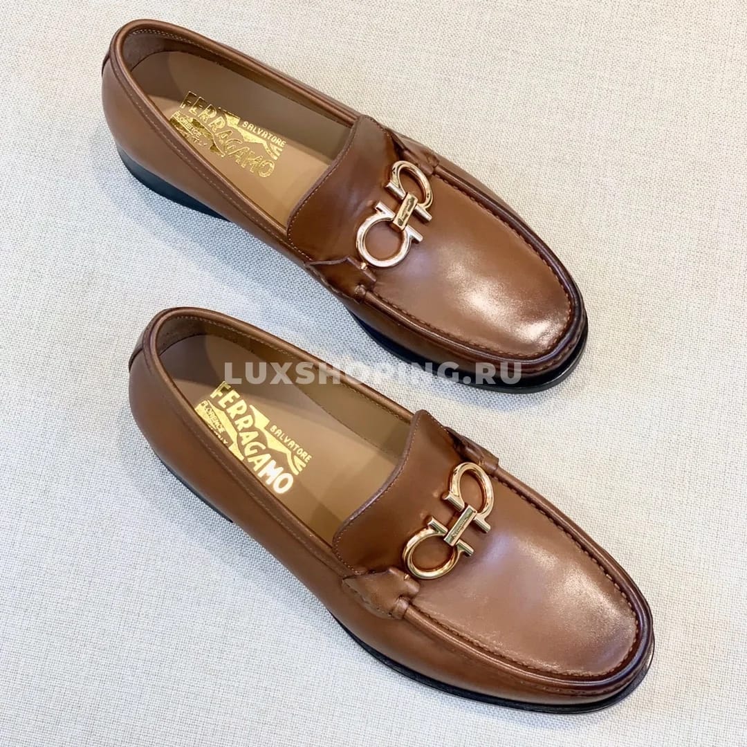 Мужские мокасины Ferragamo коричневые, гладкие - фото 6