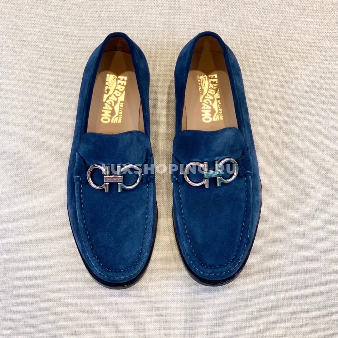 Мужские мокасины Ferragamo синие, замшевые - фото 3