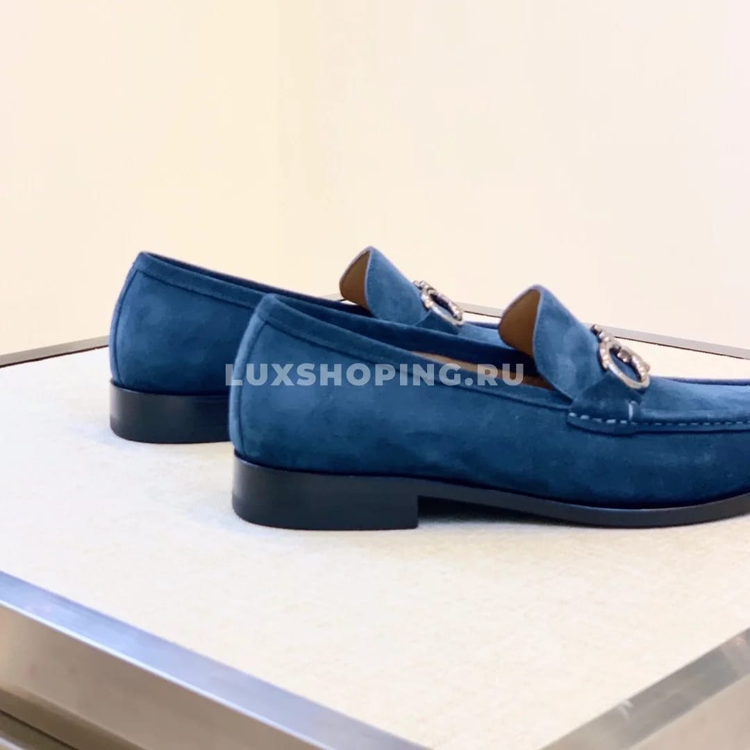 Мужские мокасины Ferragamo синие, замшевые - фото 4