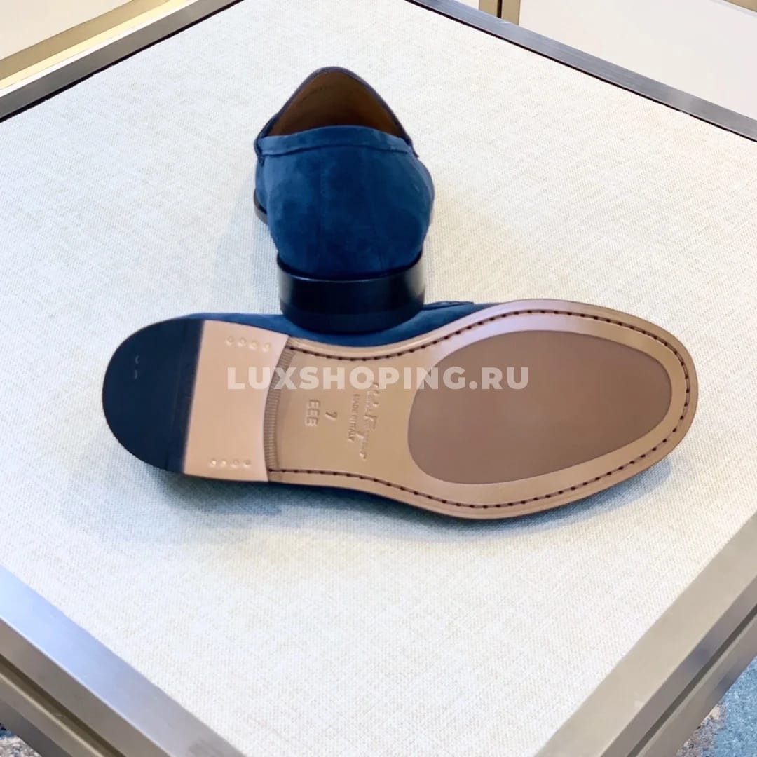 Мужские мокасины Ferragamo синие, замшевые - фото 5