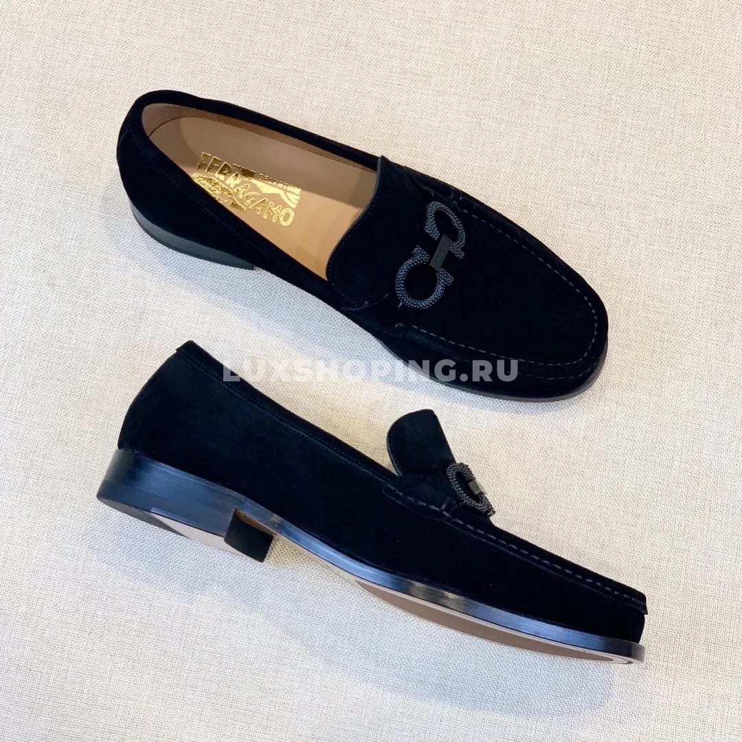 Мужские мокасины Ferragamo темно синие, замшевые - фото 2