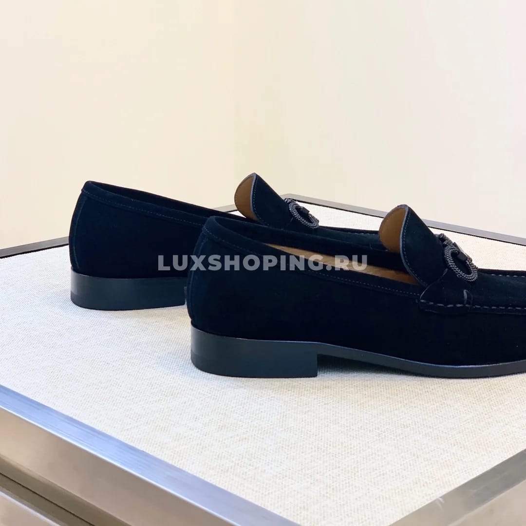 Мужские мокасины Ferragamo темно синие, замшевые - фото 3