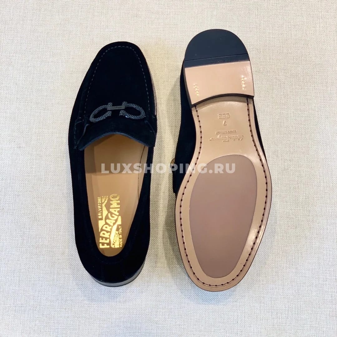 Мужские мокасины Ferragamo темно синие, замшевые - фото 5