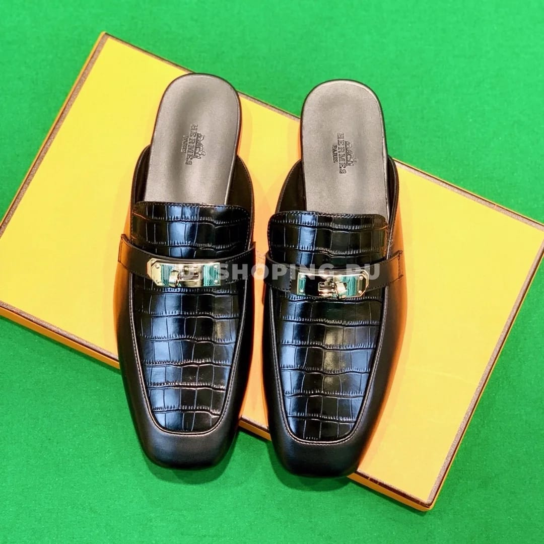 Сабо Hermes крокодиловые черные - фото 5