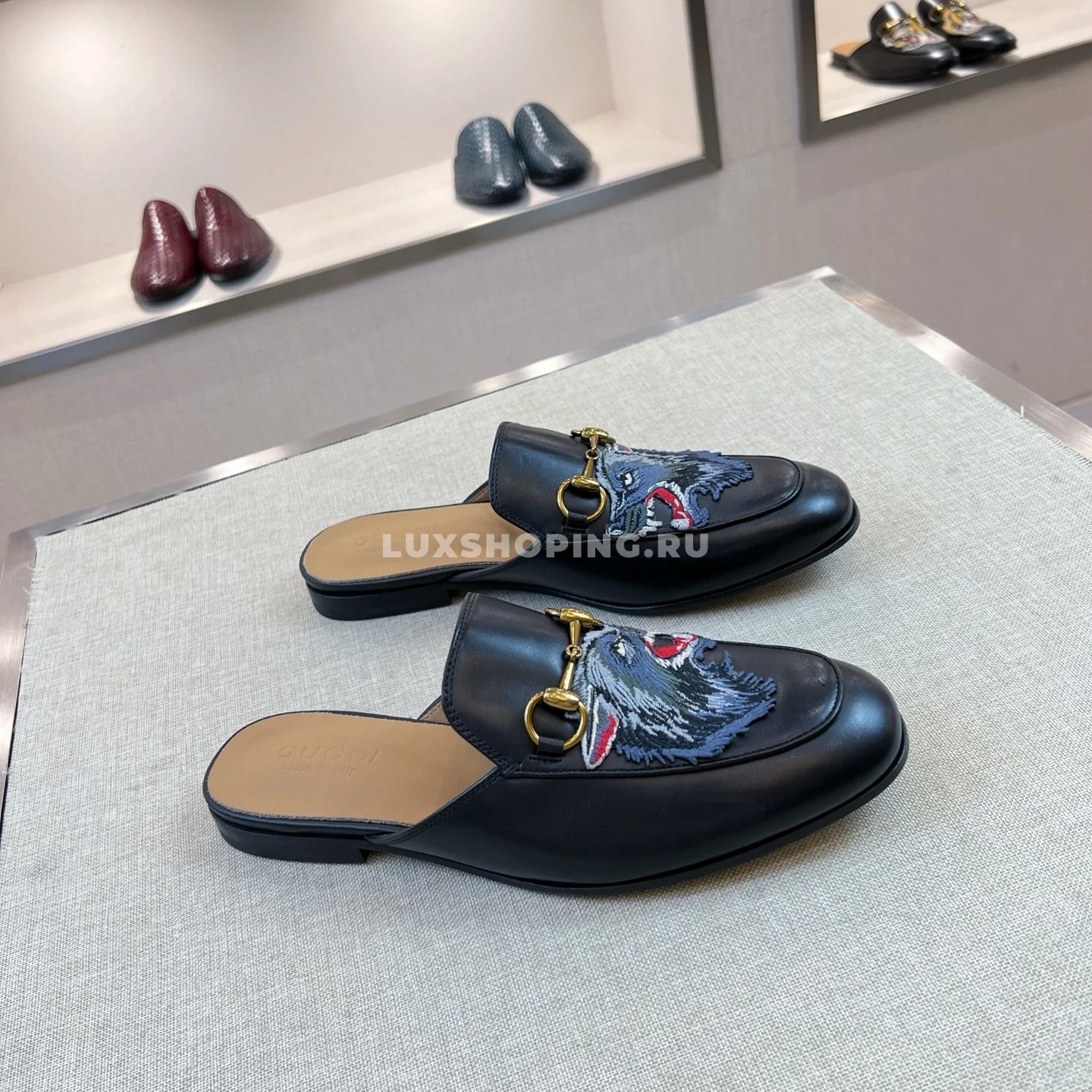 Сабо Gucci черные с волком - фото 5